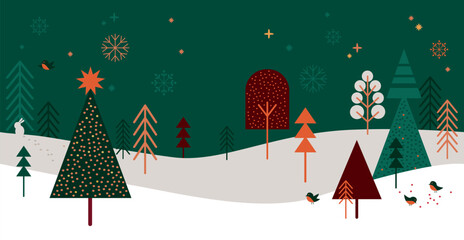 Magic Christmas forest decorativer illustration