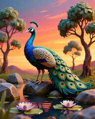 Obraz premium Peacock in the park I Wall Decor 