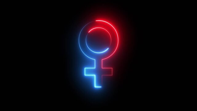 Neon glowing Abstract female symbol icon animation isolated on black background