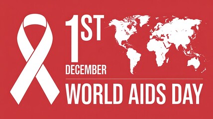 World aids day with red ribbon and world map isolated on white background
