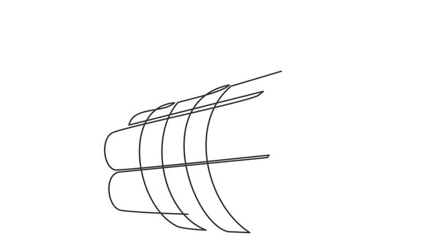 Animated self drawing of continuous line draw of dynamite line icon TNT with a burning wick.  Full length one line animation. 4K