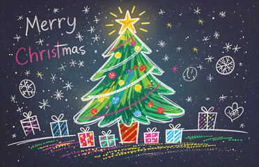 soft focus. childlike drawing of christmas tree illustration