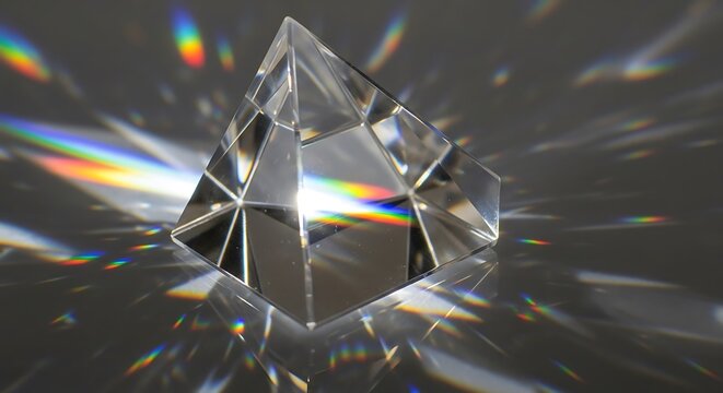 Prism refraction creates vibrant rainbow light dispersion effect display