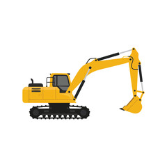 Yellow Excavator Heavy Construction Equipment Vector Illustration