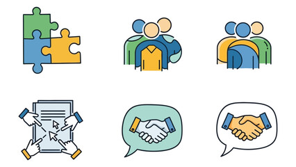 Team Collaboration and Partnership Vector Icons Sets.