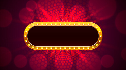 Golden marquee light frame on a vibrant red background. © hobbitfoot