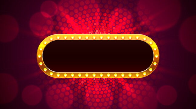 Golden marquee light frame on a vibrant red background.