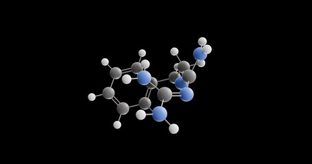 Buformin molecule, rotating 3D model of antidiabetic drug, looped video on a black background
