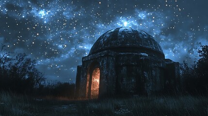 Obraz premium Eerie domed structure illuminated beneath a vast, starry night sky