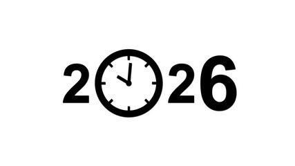 year 2026 clock animation with white background.concept future and innovation.