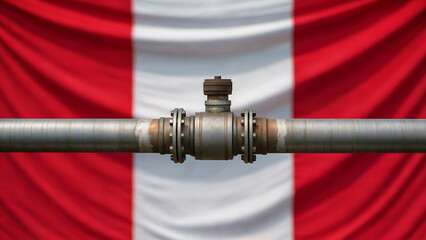 A gas pipe runs horizontally against the backdrop of the Peruvian flag.
