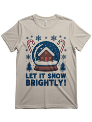 Cozy cabin in snow globe with candy canes and snowflakes, festive holiday graphic for winter lovers