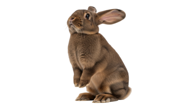 Isolated rabbit standing up, brown fur, cute, adorable, healthy domestic mammal rodent