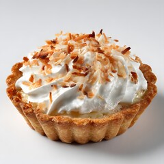 Gourmet Individual Coconut Cream Tartlet Topped with Toasted Coconut Flakes