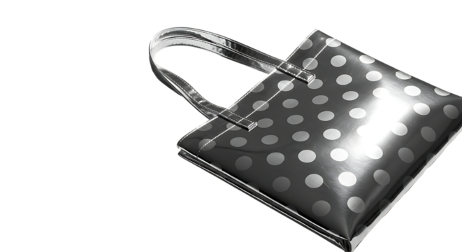 Stylish transparent tote bag with silver polka dots on a dark background - Powered by Adobe
