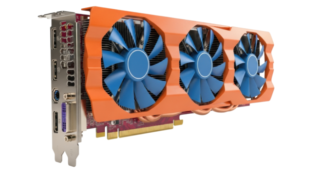 Isolated graphics processing unit with three fans used for mining and computer gaming
