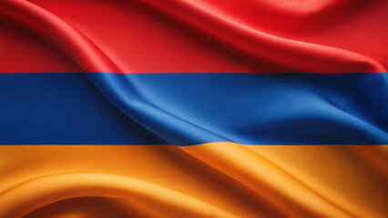 Fototapeta premium A photograph of the Armenian flag displayed as a clean, full-frame background with its three horizontal stripes in perfect proportion. The top stripe is a deep crimson red, the middle stripe is a rich