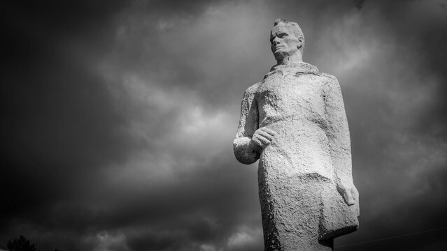 Statue of Vladimir Arseniev in Arseniev city, Primorye, a famous person in history of Russia and Far East exploration.
