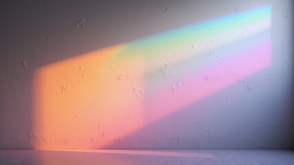 Naklejka premium Vibrant rainbow reflection on textured wall creates serene atmosphere, showcasing beauty of light and color interplay