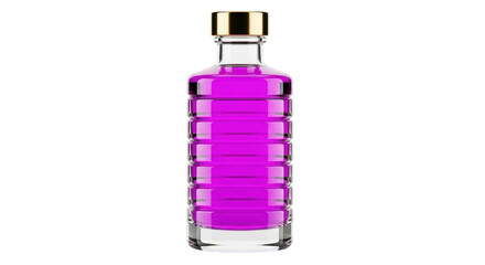Isolated bottle with purple liquid, modern design and golden cap for beauty product or medicine