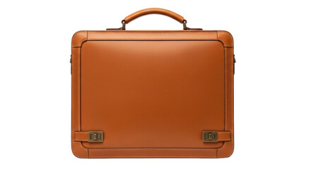 Isolated brown leather briefcase with handle against a neutral setting is ready for business