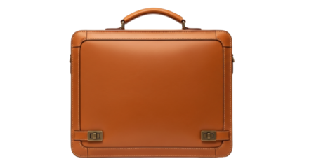 Isolated brown leather briefcase with handle against a neutral setting is ready for business