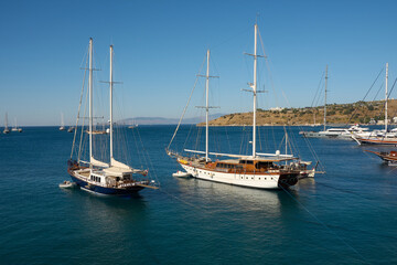 Fototapeta premium ships and sailboats in the port of Bodrum, Turkey