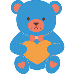 Adorable Blue Teddy Bear Holding Orange Heart With Orange Bow Tie And Orange Hearts On Paws With Transparent Background