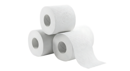 Three rolls of white toilet paper stacked on a black background