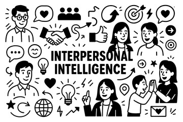 Intrapersonal intelligence doodle composition with mindfulness, self-awareness, and reflection symbols, Transparent Background