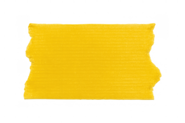 Yellow adhesive sticky tape piece with ragged edges on a transparent background for design elements