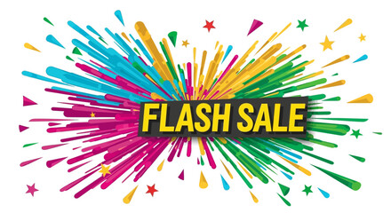 A vibrant image showcasing a flash sale announcement with colorful starbursts.