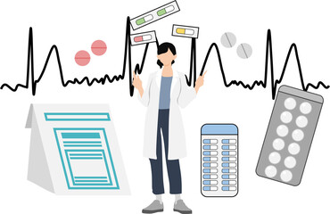 心房細動に対して薬物治療を提案する医者のイラスト