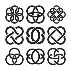 Collection of nine intricate celtic knot designs in black and white