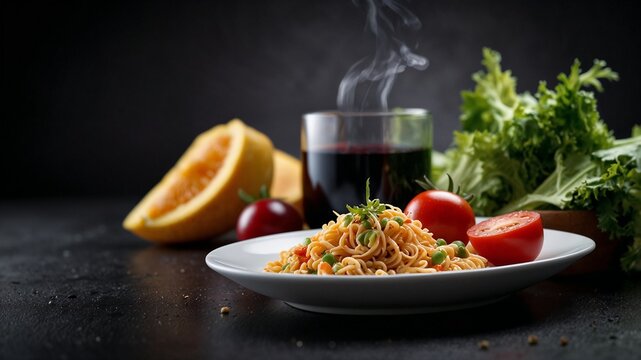 Fresh pasta and hot drinks masterpiece dished captured in gourmet culinary setting showcasing traditional cuisine, festive hospitality, and artistic presentation with authentic atmosphere