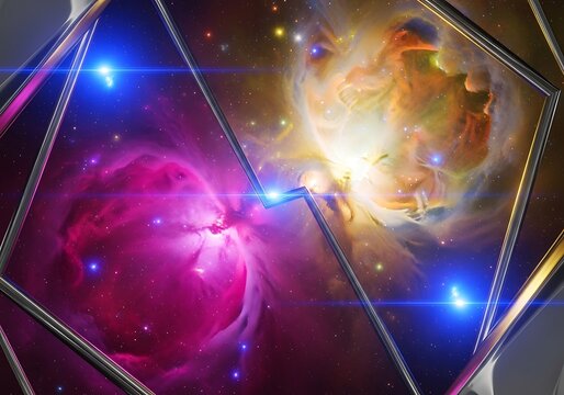 Prismatic display of cosmic nebulae in an avant-garde geometric frame