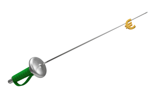 Isolated fencing foil with gold euro sign on tip for metaphoric business target symbol - Powered by Adobe