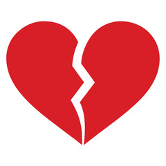 A red broken heart isolated on white background, symbolizing heartbreak and emotional distress