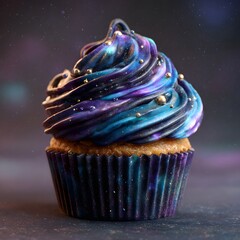 Detailed Galaxy Swirl Cupcake with Edible Gold Beads