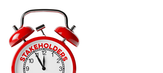 Wecker mit Schriftzug Stakeholders als Business Konzept