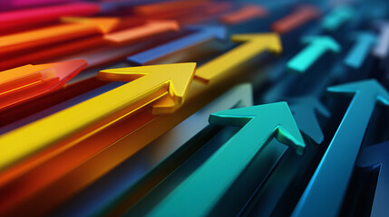 A collection of colorful arrows pointing upwards, symbolizing growth and progress. The arrows are diverse in color and direction, with a blurred background. 