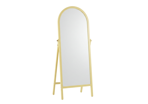 Isolated modern adjustable height arched floor mirror, full length home decor reflection