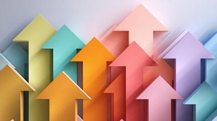 Colorful arrows pointing upwards, symbolizing growth, progress, and success. The various hues create a vibrant and dynamic composition