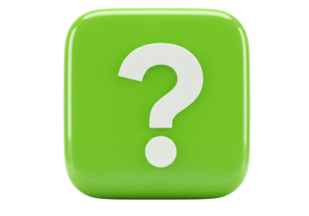 Isolated concept of the question mark, white sign on green square for education and learning