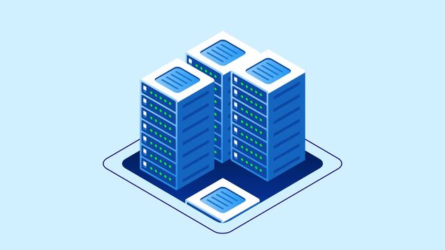 Isometric cloud computing datacenter server animation
