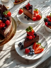 Gourmet Chocolate Cake Slices with Fresh Mixed Berries