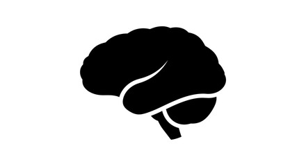 Black Silhouette of Human Brain Icon.