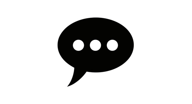 Black Speech Bubble Icon on White Background.