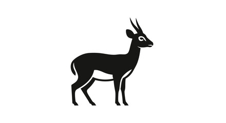Elegant Black Antelope Silhouette Standing Gracefully on White Background.