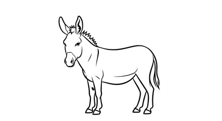 Donkey standing in a white background side view line art.